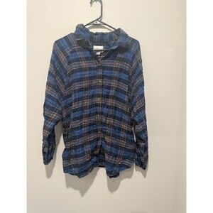 American Eagle Men's Button-Up Shirt Blue Plaid Medium Long Sleeve Raglan